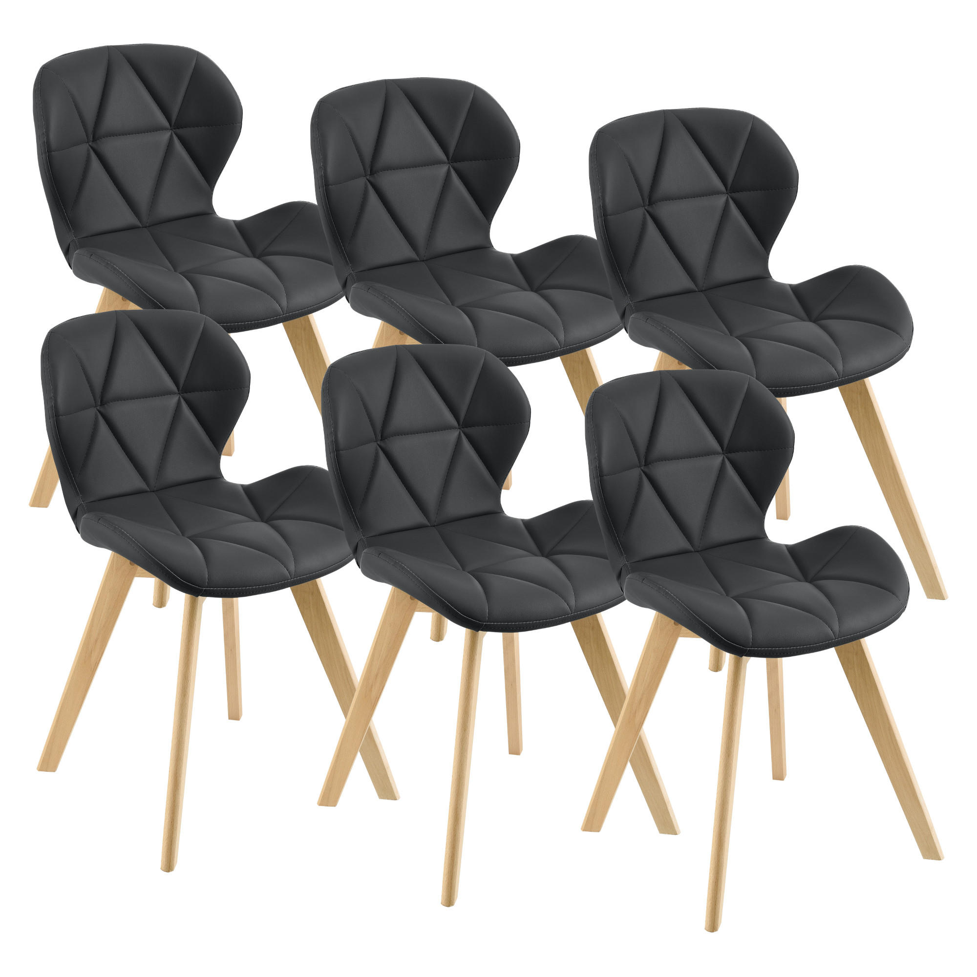 ESSZIMMERSTUHL-SET 6 TLG. Älmhult - Schwarz, Leder (47/78/52cm) - [en.casa]