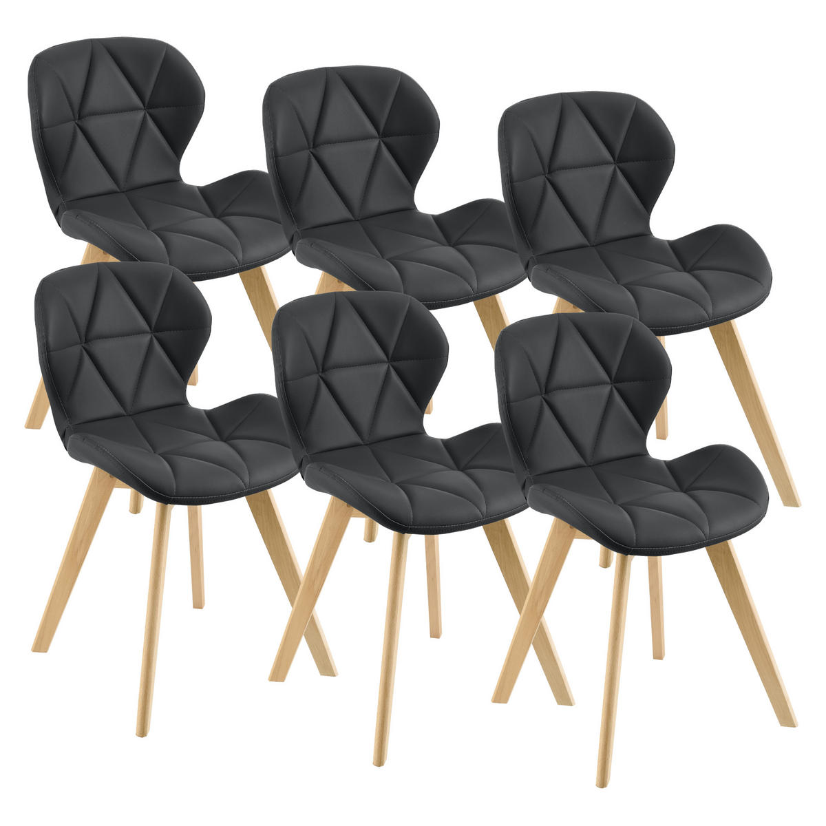 ESSZIMMERSTUHL-SET 6 TLG. Älmhult - Schwarz, Leder (47/78/52cm) - [en.casa]