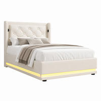 BETT mit Stauraum 90x200 cm PU Weiß mit Matratze, LED und USB-C - Weiß, Metall (90/200cm) - Meubliv