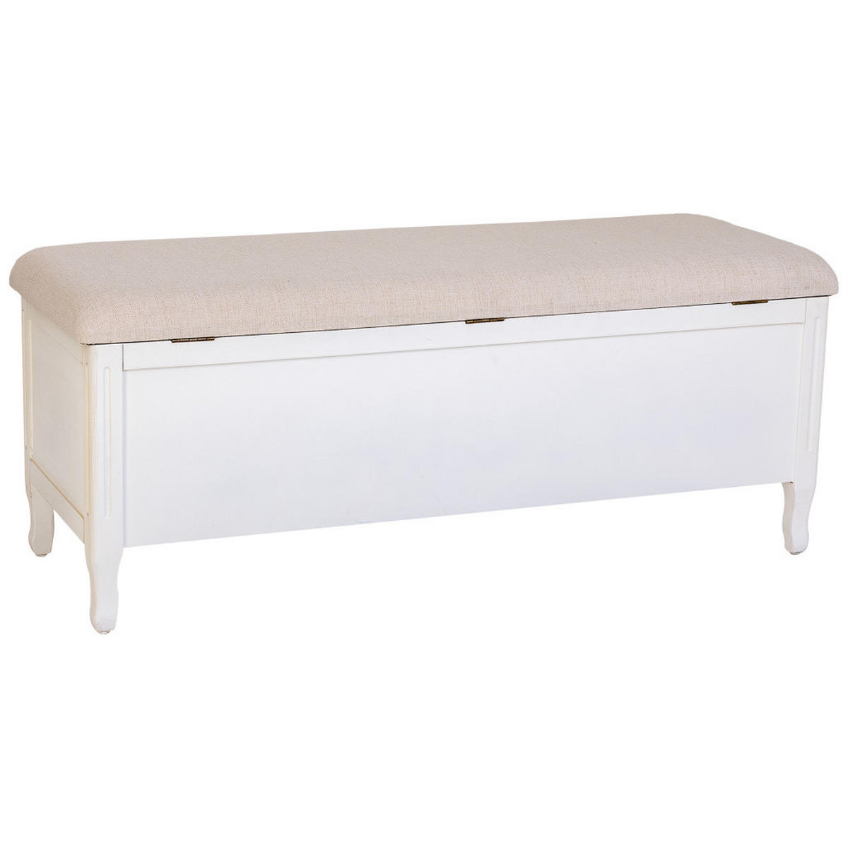 ANTIKER weiß lackierter gepolsterter Holzhocker 120x43x48 cm - Weiß, Holz (120/48/43cm) - Wanderlust