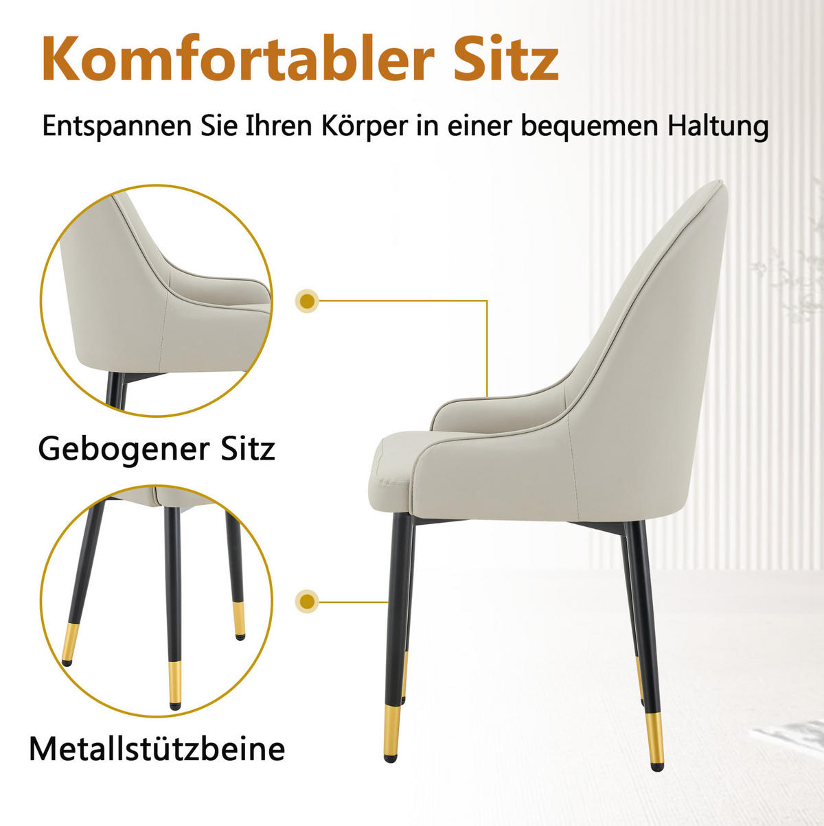 STUHL 2er-Set mit PU-Bezug Warm Grey - Grau, Metall (44/91/47.3cm) - Meubliv