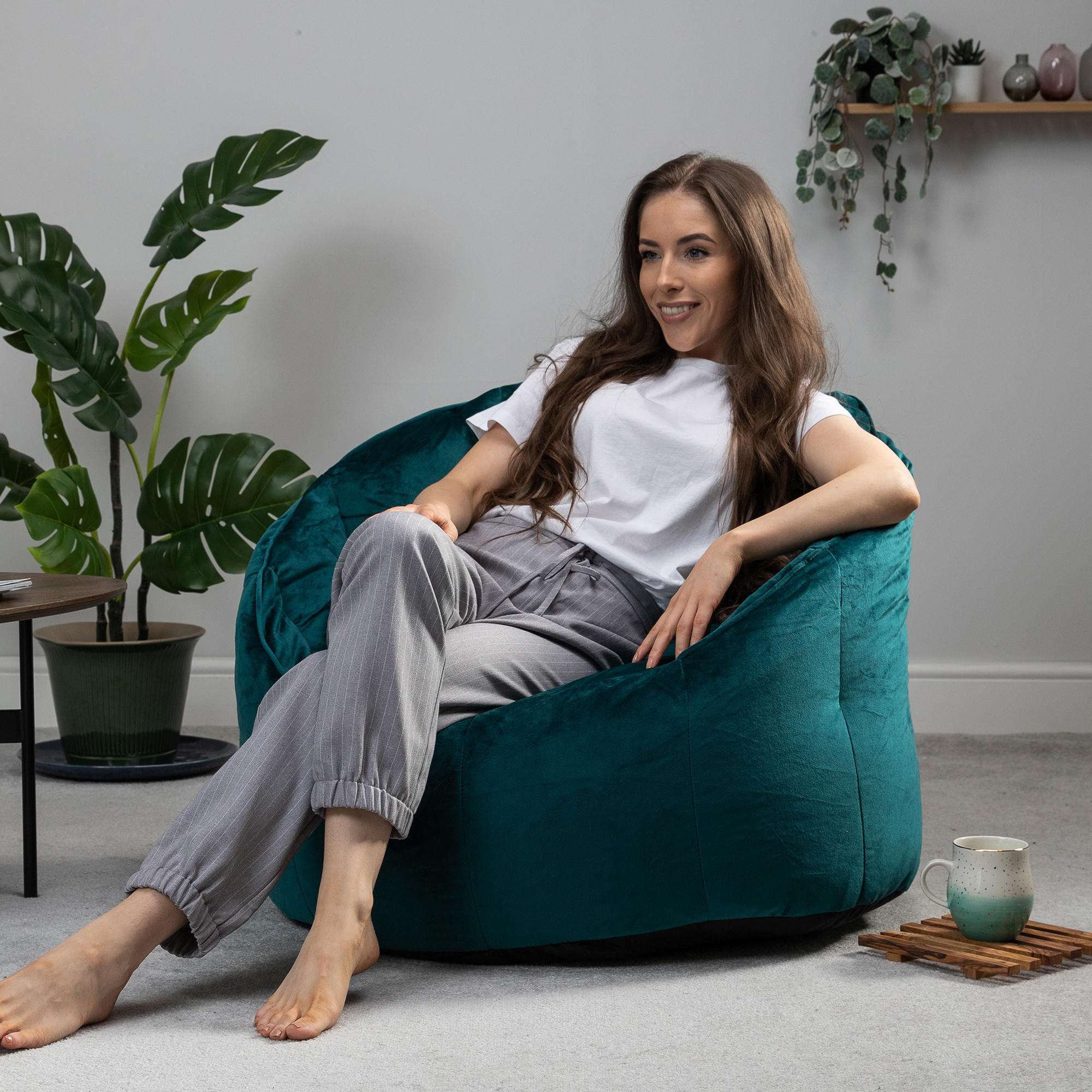SITZSACK-SESSEL Sirena mit Hocker - Grün, Textil (77/64/74cm) - icon