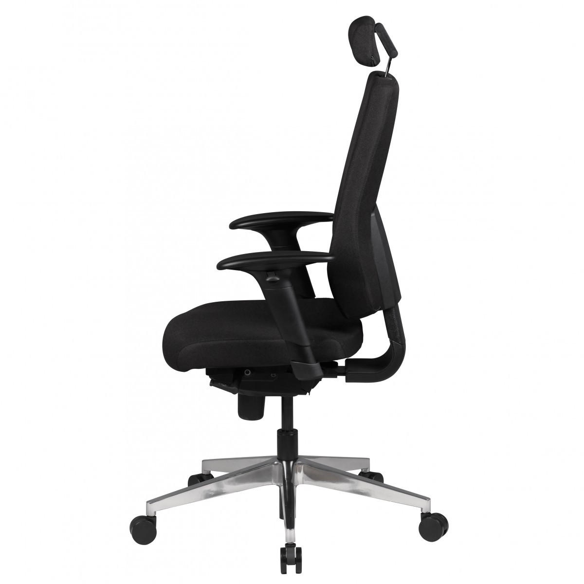 BÜROSTUHL Stoff mit verstellbarer Rückenlehne, Kopfstütze und Aluminiumfußkreuz KOMFORT PLUS - Silberfarben/Schwarz, Textil/Metall (70/141/60cm) - KADIMA DESIGN