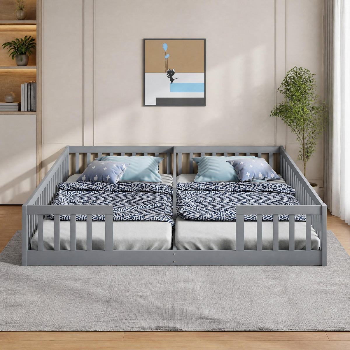 KINDERBETT 90/200 mit Sicherheitsgitter oohne Lattenrost in Grau - Grau, Holzwerkstoff (90/200cm) - EVRYAE