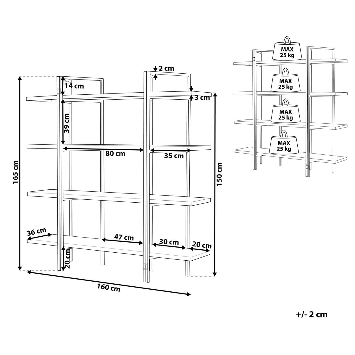 BÜCHERREGAL 4 Fächer Compton - Dunkelbraun, Holzwerkstoff (160/165/36cm) - Beliani