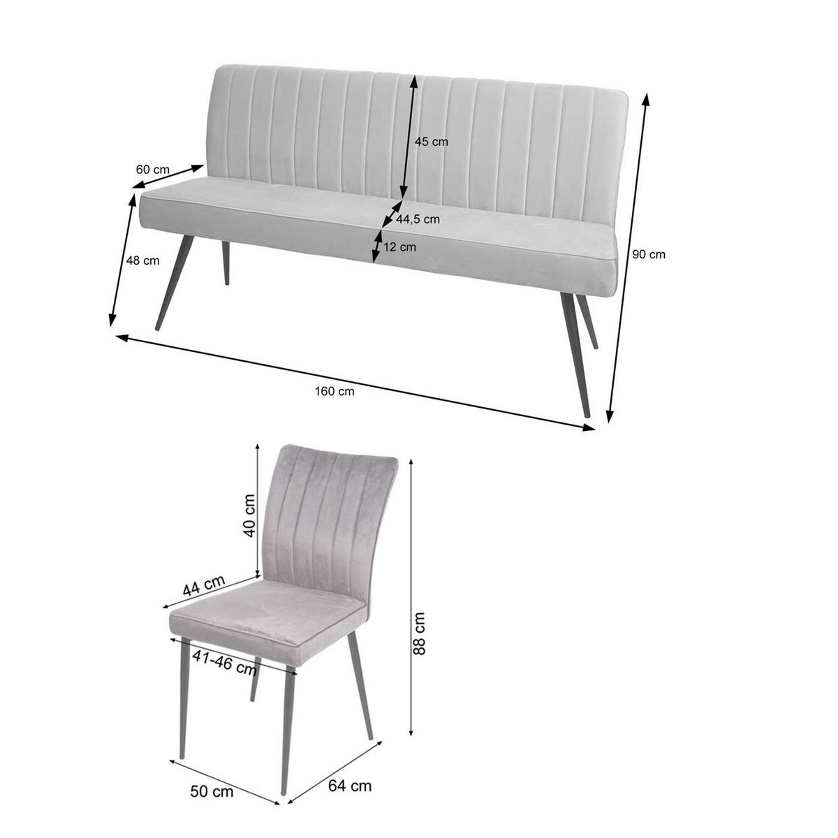 ESSZIMMER-SET Hellgrau 3er-Set - Hellgrau, Textil (160/90/64cm) - MCW