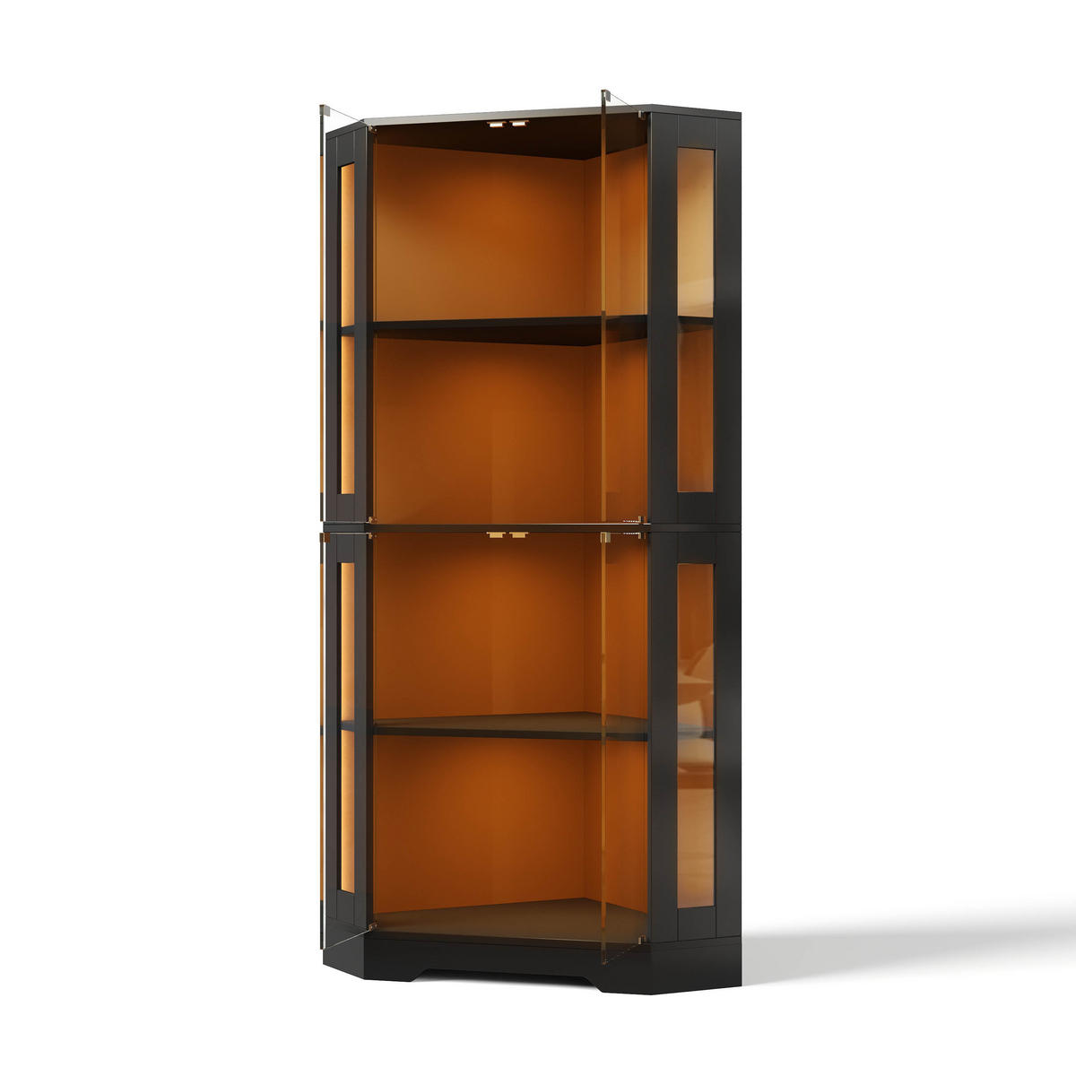 GESCHIRRSCHRANK 165 cm MDF Schwarz mit RGB-LED und Glastüren - Schwarz, Holzwerkstoff (40/165/40cm) - Korfee