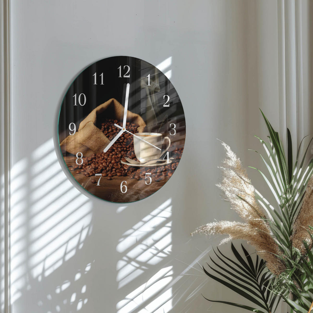 WANDUHR fi30 cm - Kaffeebohnen - Braun, Glas (30/30/0.4cm) - TULUP