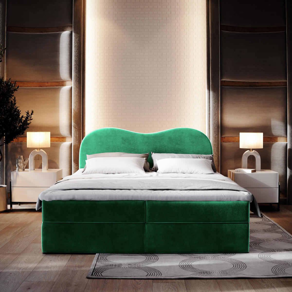 BOXBETT FLUVIA M 180x200 cm mit Matratze und Topper - Grün - Grün, Holz (180/200cm) - MASSENO