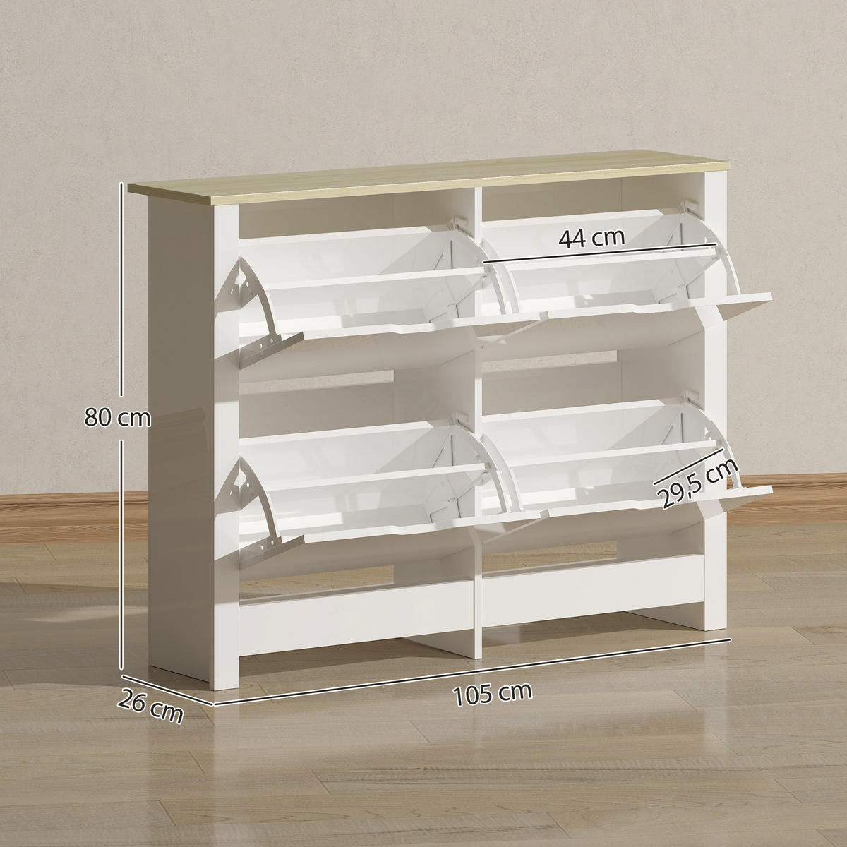 SCHUHSCHRANK Spanplatte Weiß - Weiß, Holzwerkstoff (26/80/105cm) - HOMCOM