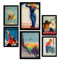 POSTER Set Mit 6 Vintage Österreich Größe A3 & A4 Schwarzer Rahmen - Schwarz, Papier (29.7/1cm) - Nacnic