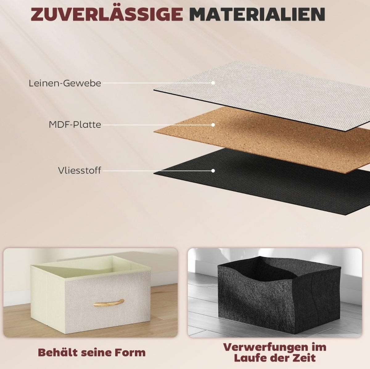 KOMMODE 86/30/94,5 cm aus Stahl mit 8 Stoffschubladen Beige - Beige, Metall (86/94.5/30cm) - Modenvie