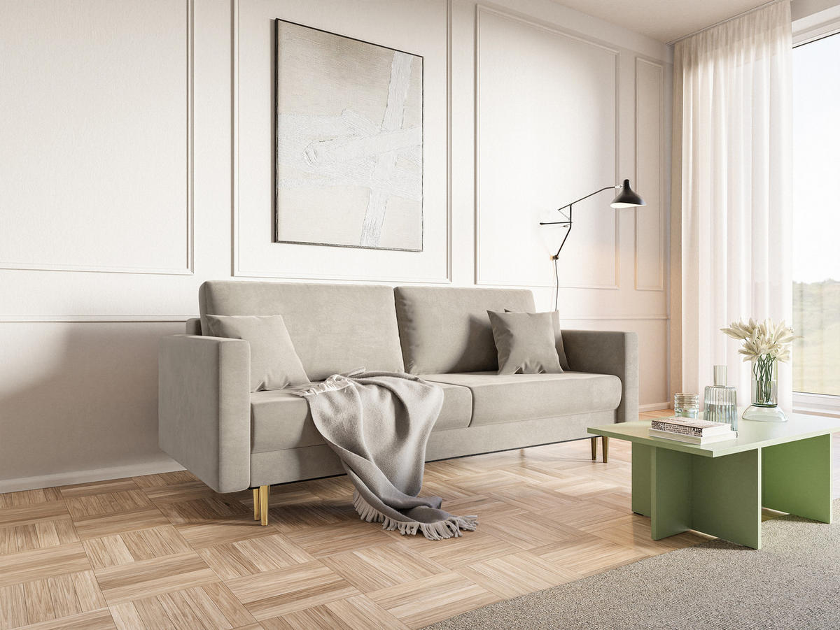 SCHLAFSOFA Valico Beige hydrophober Samt - Beige/Goldfarben, Textil/Metall (230/90/97cm) - Selsey