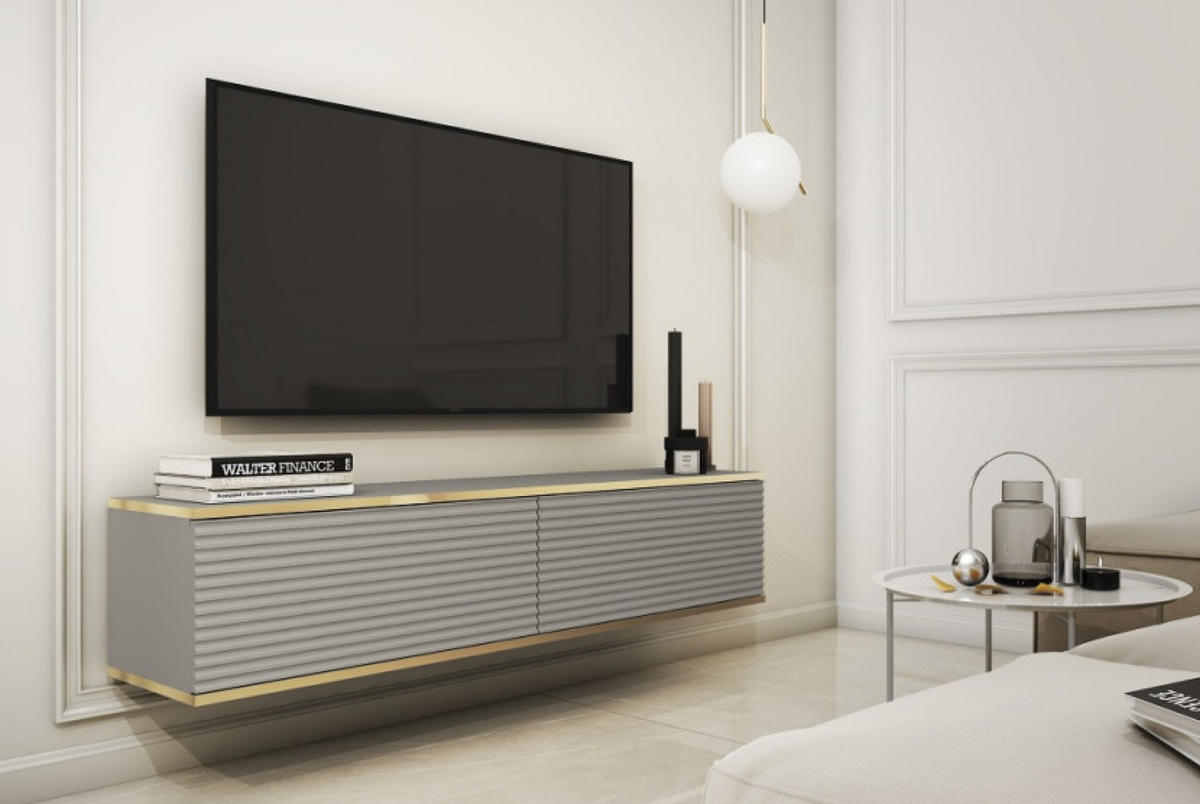 TV-LOWBOARD Grau POLO Hängend MDF Gerillt 135 cm - Grau, Holzwerkstoff (135/30/32cm) - Sepro Meble