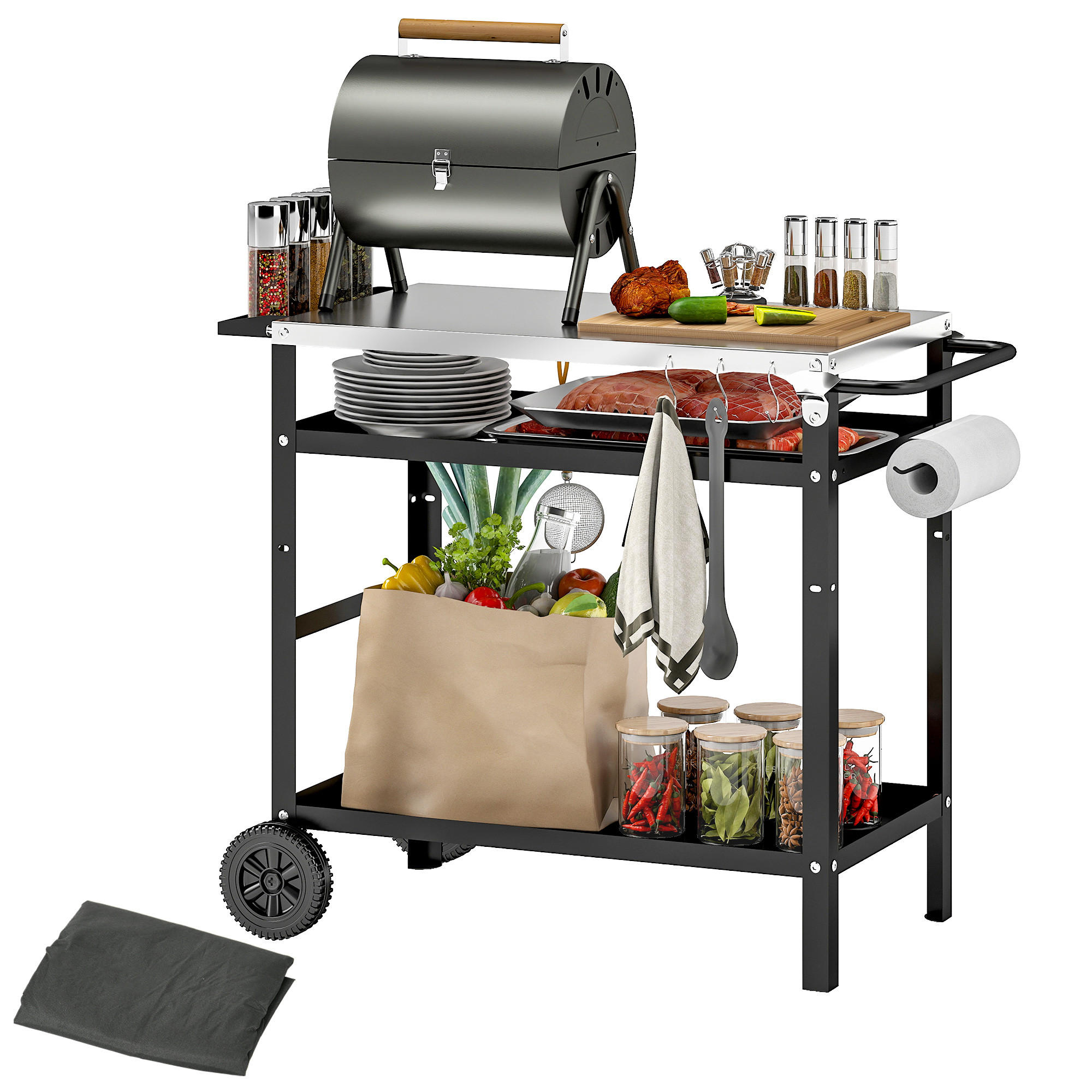 GRILLWAGEN 3-Etagen DE-10046 Schwarz - Schwarz, Metall (52/80/100cm) - ComfortXL