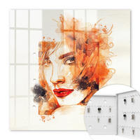 SCHLÜSSELBOX Weiß 30x30 cm – Türöffnung nach rechts - Feminine Aquarellmalerei - Orange, Metall (30/30/5cm) - TULUP