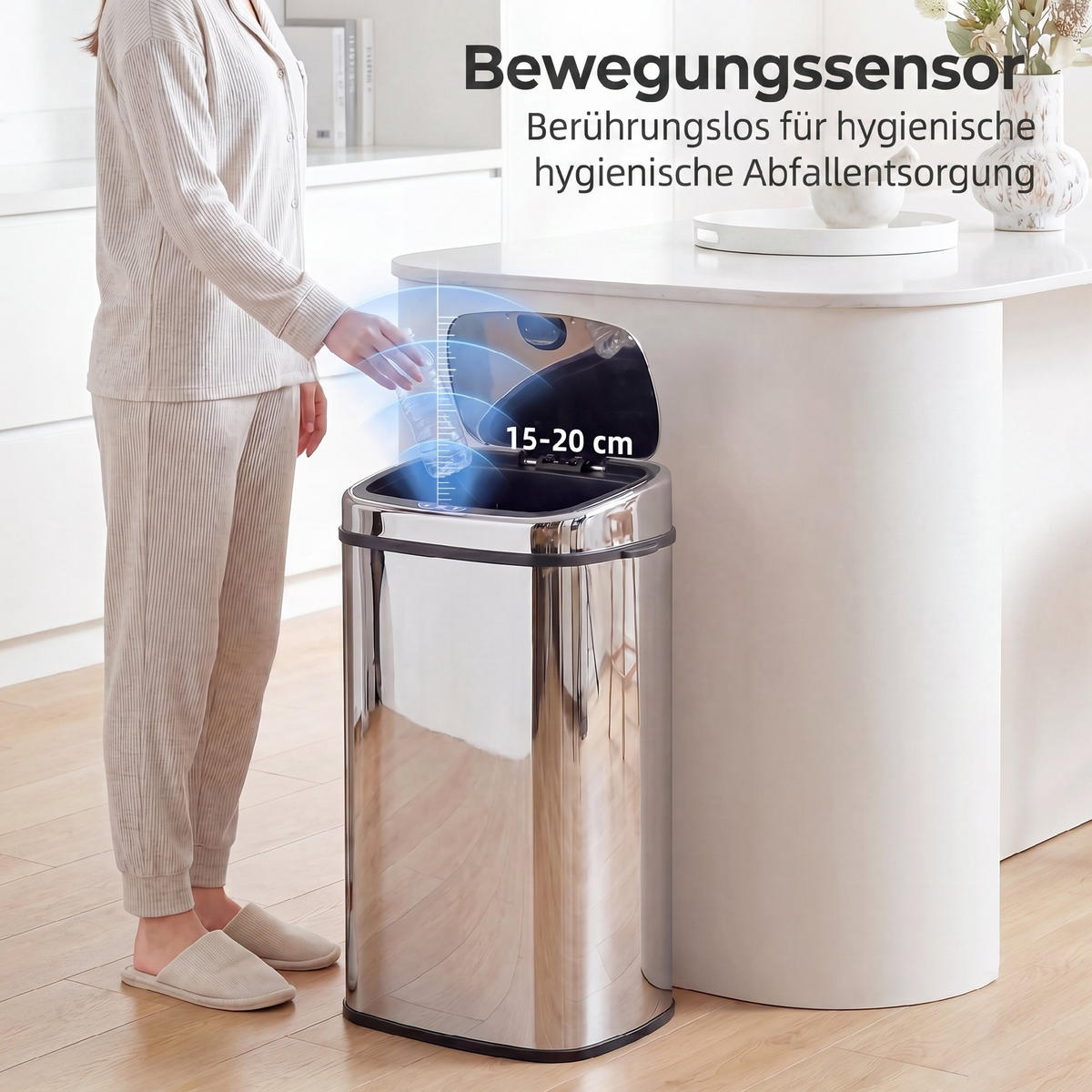 AUTOMATIK Mülleimer Abfalleimer mit Sensor Küche Edelstahl viereckig 68L - Silberfarben, Metall (29.5/78/40.5cm) - HOMCOM