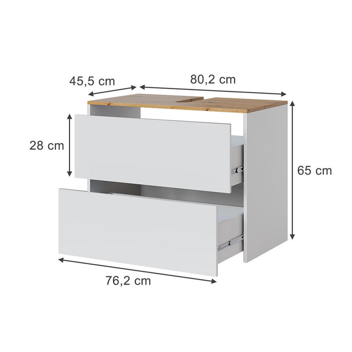 WASCHBECKENUNTERSCHRANK Viktor Weiß/Artisan 80.2 x 65 cm mit 2 Schubladen - Hellgrau/Weiß, Holzwerkstoff (80.2/65/45.5cm) - Vicco