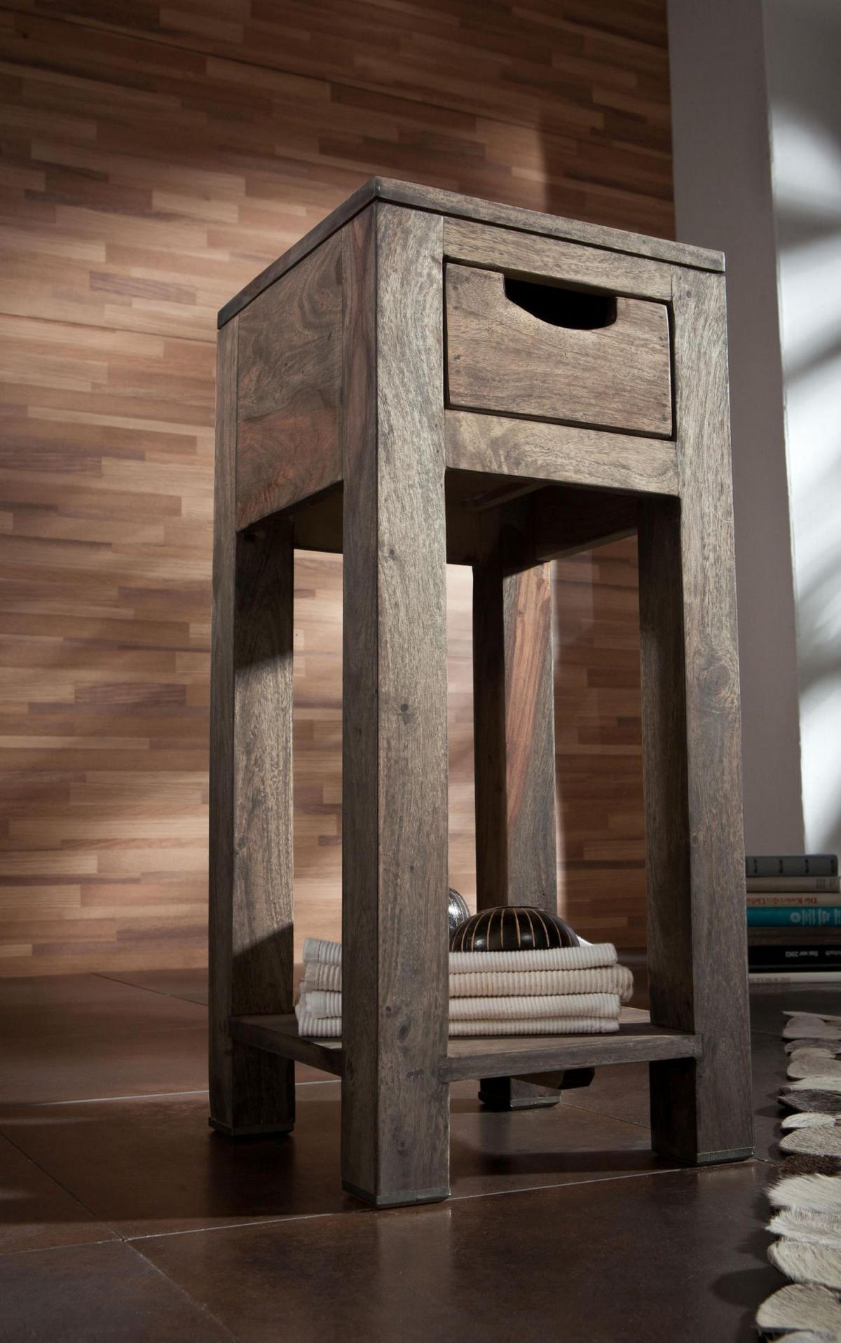 BEISTELLTISCH Sheesham 29x29x65 grau geölt NATURE GREY #31 - Grau, Holz (29/29/65cm) - Massivmoebel24