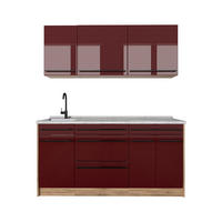 SINGLEKÜCHE R-Line, Rot Hochglanz/Goldkraft Eiche, 160 cm Arbeitsplatte Marmor - Honigeiche/Rot, Holzwerkstoff (160/81.6/60cm) - Vicco