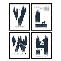 POSTER Set mit 4 Buchstaben NaturDesign Buchstaben H, V, L, W A3 Rahmenlos - Klar, Papier (29.7/3cm) - Nacnic
