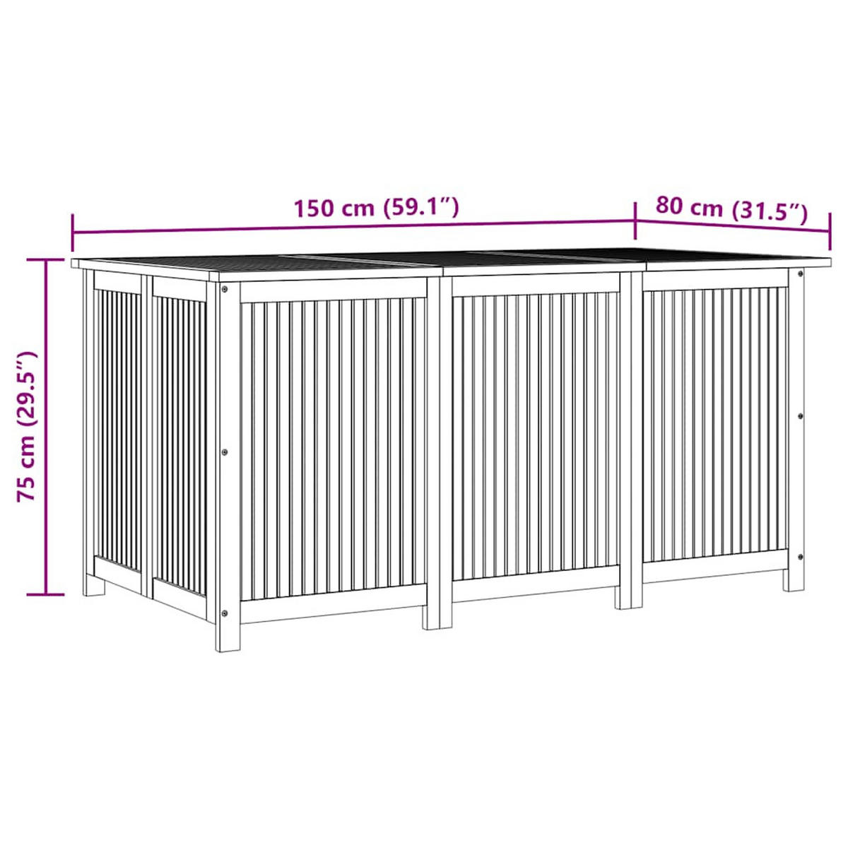 GARTENBOX 150/80/75 Cm Massivholz Akazie - Braun, Holz (80/75/150cm) - vidaXL