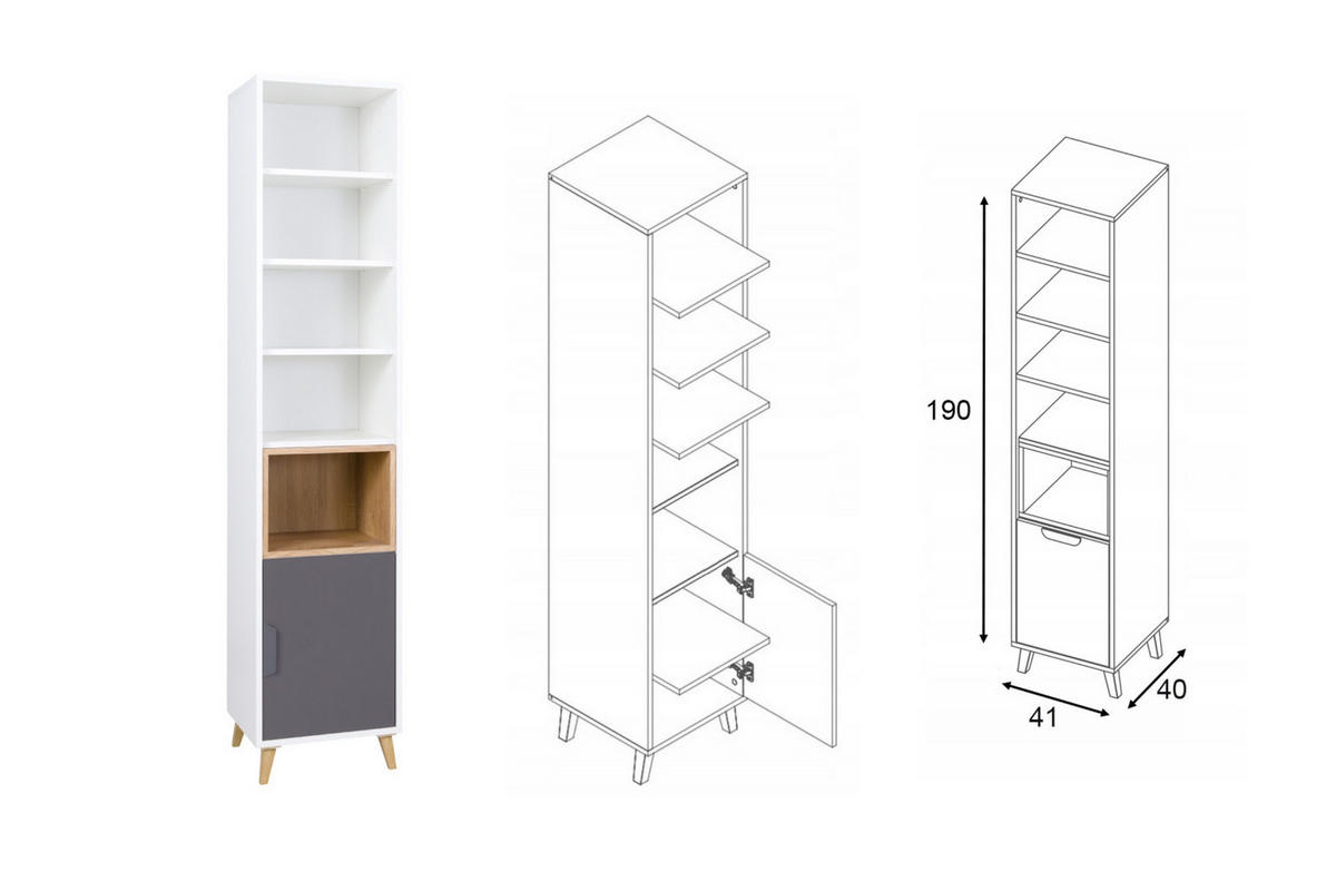 JUGENDZIMMER-SET JUSTIN D 4-teilig in Weiß / Graphit / Grau / Eiche - Eichefarben/Graphitfarben, Holzwerkstoff (241/190/55cm) - Deine Möbel 24