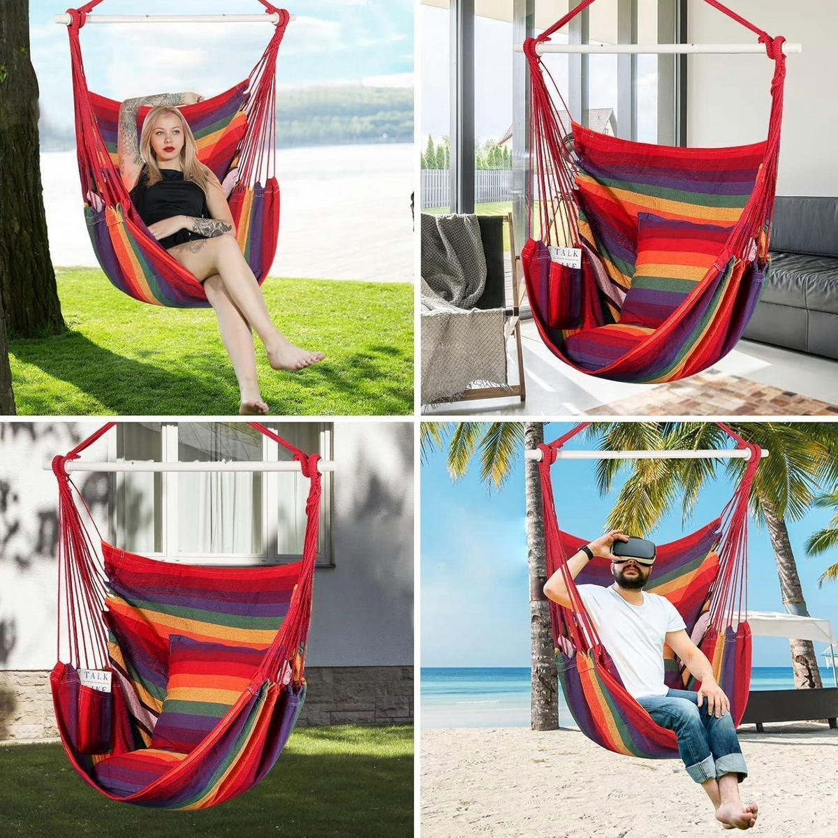 HÄNGESESSEL Regenbogen mit 2 Sitzkissen - Multicolor, Textil (100/1.5/150cm)