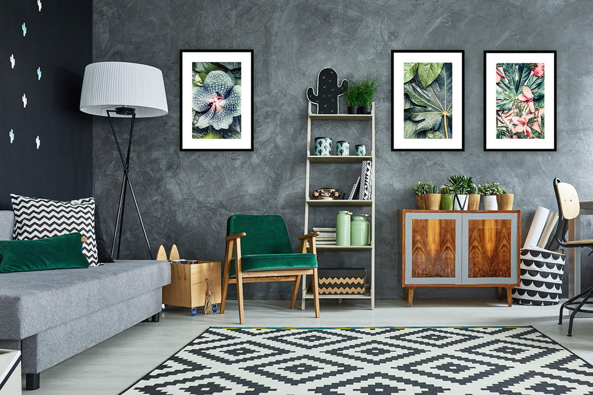 POSTER mit Rahmen 50x70 cm Tropische Blätter Grün - Grün, Holz (51/71cm) - artissimo