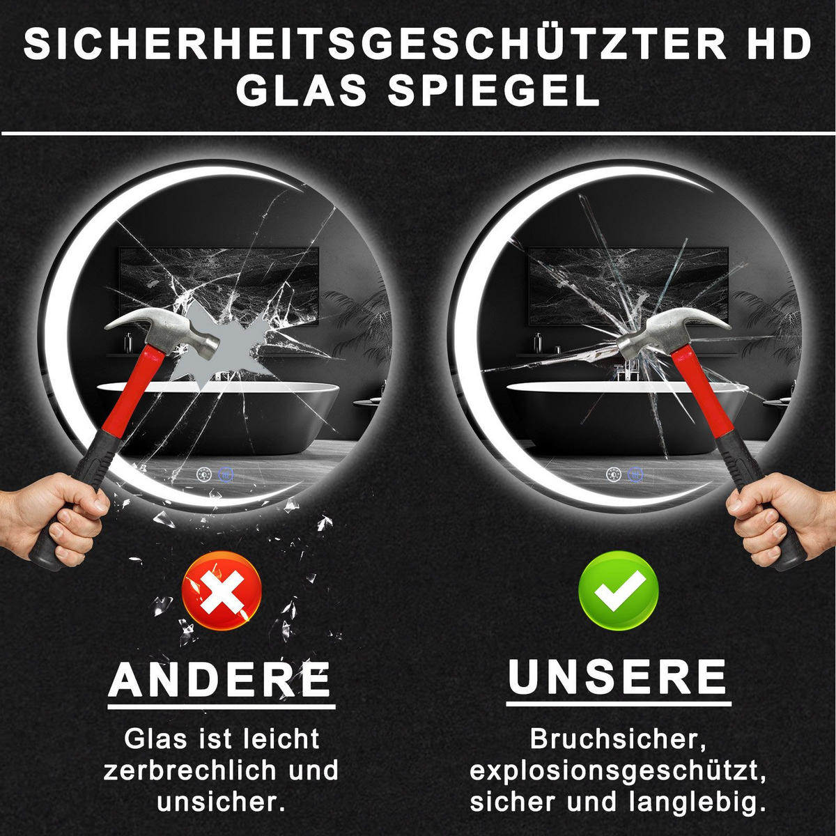 BADEZIMMERSPIEGEL Redinger mit LED-Leuchte Ø80 cm - Weiß, Glas (80/2.4/80cm) - Nettlife