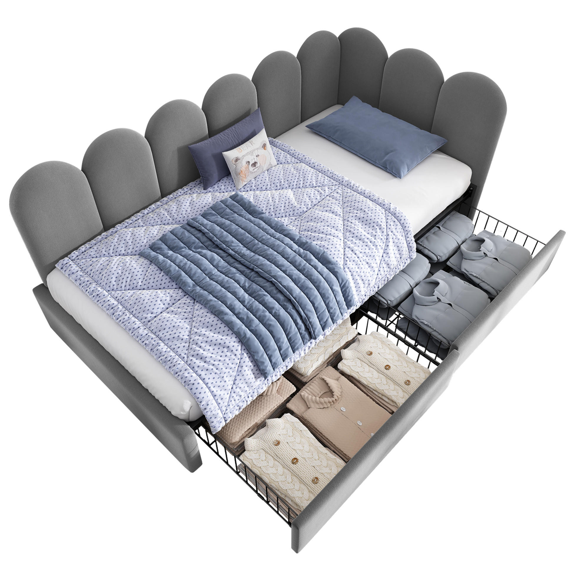 POLSTERBETT 90/200 cm Grau aus Samt mit 2 Schubladen - Grau, Textil (90/200cm) - OKMYHOME