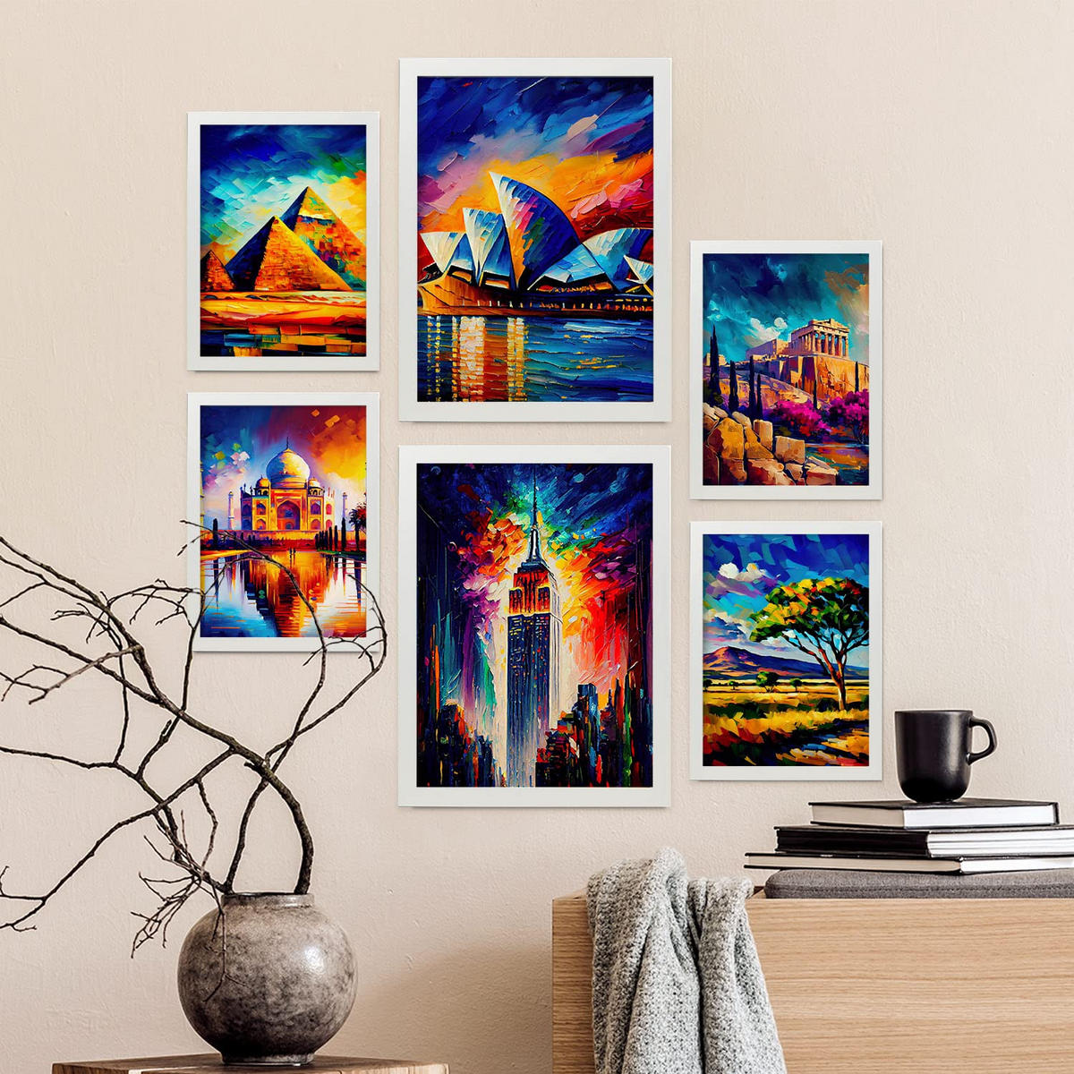 POSTER Set Mit 6 Erhöht Im Ölgemälde Stil A3 & A4 Weißer Rahmen - Weiß, Papier (29/3cm) - Nacnic