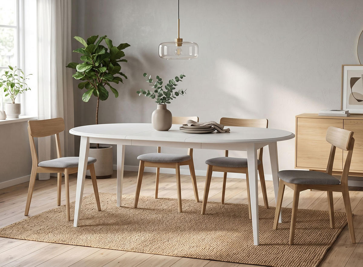 ESSTISCH Belluno Elegante Kiefer weiß (RAL9010) lackiert 110-160 / 110 / 74,5cm - Weiß, Holz (110/160/75cm) - Feldmann-Wohnen