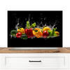SPRITZSCHUTZ KÜCHE Paprika - Wasser - Gemüse - Schwarz 90x60 cm - Multicolor, Metall (90/0.3/60cm) - MuchoWow