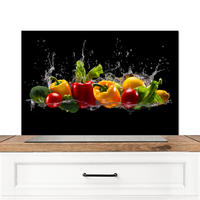 SPRITZSCHUTZ KÜCHE Paprika - Wasser - Gemüse - Schwarz 90x60 cm - Multicolor, Metall (90/0.3/60cm) - MuchoWow