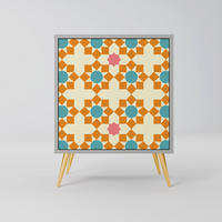 SIDEBOARD FLORAL DECOR, Grau, 57,5x42x75,5 cm, Goldfarbene Metallfüße - Goldfarben/Multicolor, Holzwerkstoff/Metall (57.5/75.5/42cm) - SpaceRebels