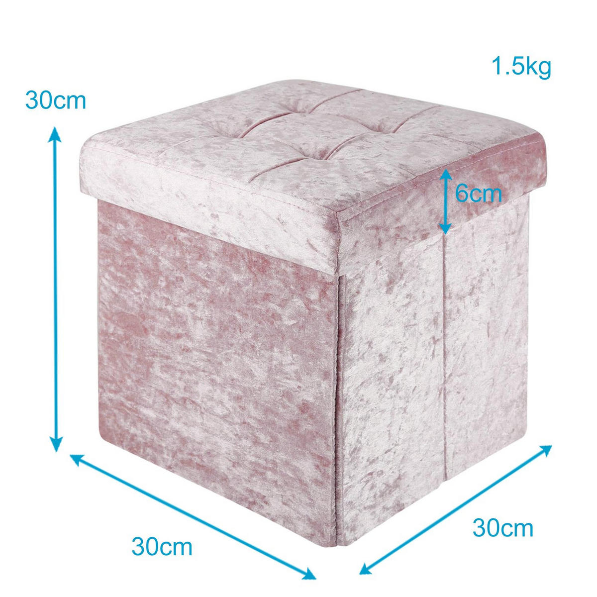 SITZBOX Faltbar mit Samtbezug 30/30/30 cm (Rosa) - Rosa, Karton (30/30/30cm) - Intirilife