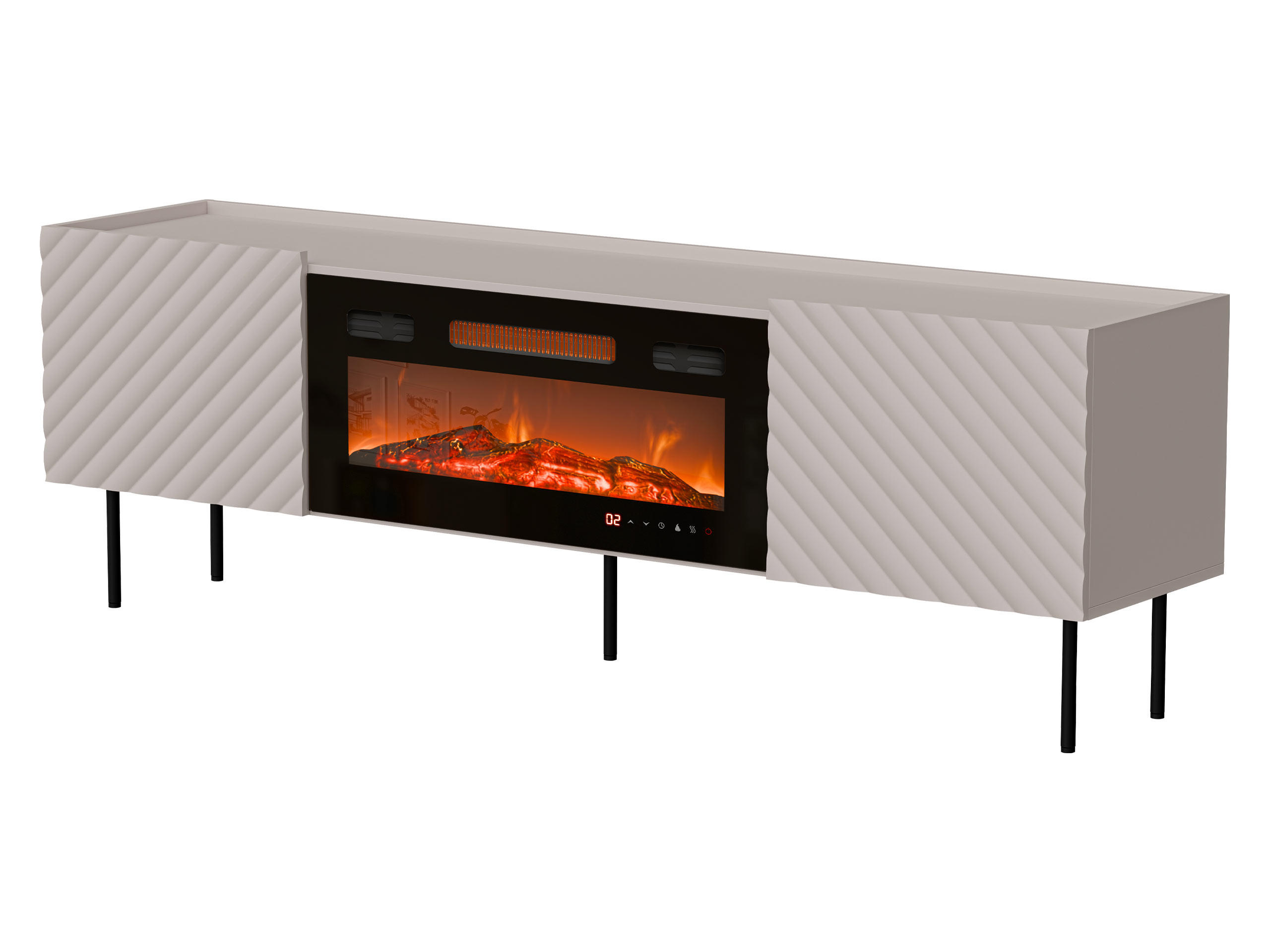 TV-LOWBOARD Lucca 180 2D mit Elektrische Kamin - Kaschmir/Schwarz, Holz/Holzwerkstoff (181/59/40cm) - MIRJAN24