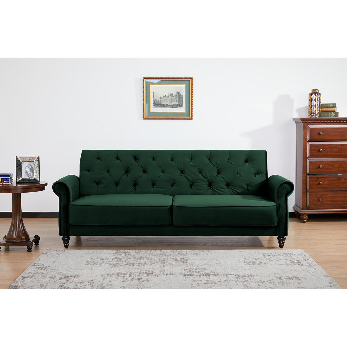SCHLAFSOFA - Hellbraun/Dunkelgrün, Birkenholz/Textil (220/86/95cm) - home24