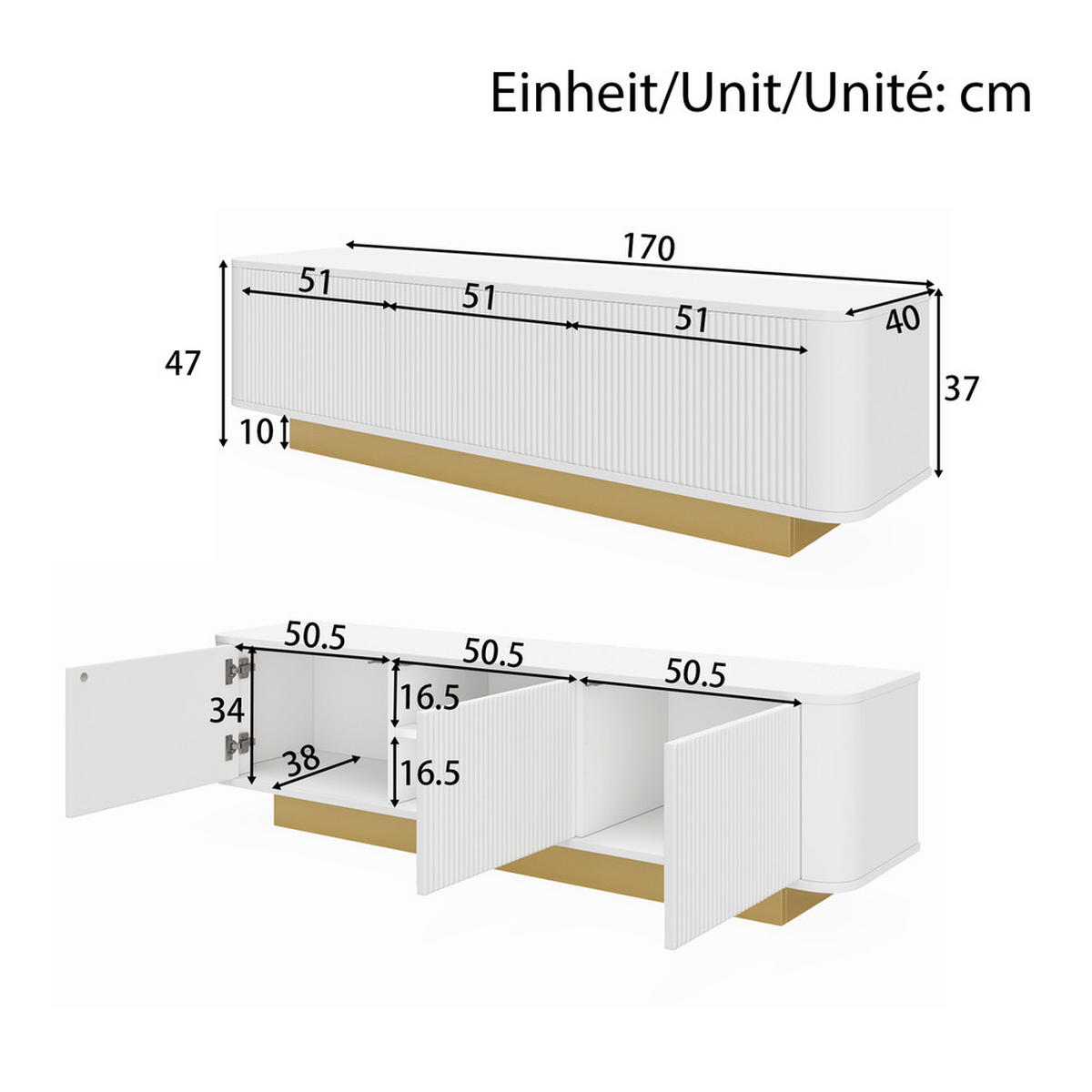 TV-SCHRANK Modern Lowboard Stauraum abgerundetes Design Weiß MDF - Weiß, Holz (43.69/16.76/80.01cm) - FLIEKS