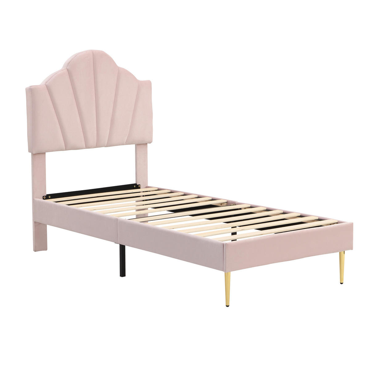 KINDERBETT 90/200 cm aus Samt in Rosa mit verstellbarem Kopfteil - Rosa, Textil (90/200cm) - Flora Grace