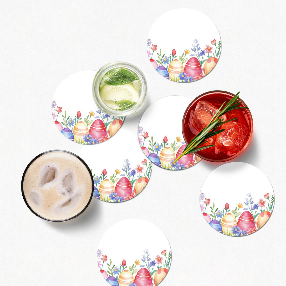 GLASUNTERSETZER Blumengarten - Bunt - Eier 10x10 cm - Weiß, Naturmaterialien (10/0.2cm) - MuchoWow