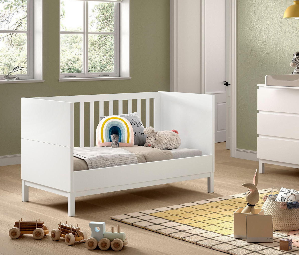 BABYBETT Keely 70x140 Kiefer MDF weiß höhenverstellbar - Weiß, Holz (70/140cm) - 58aufmkessel