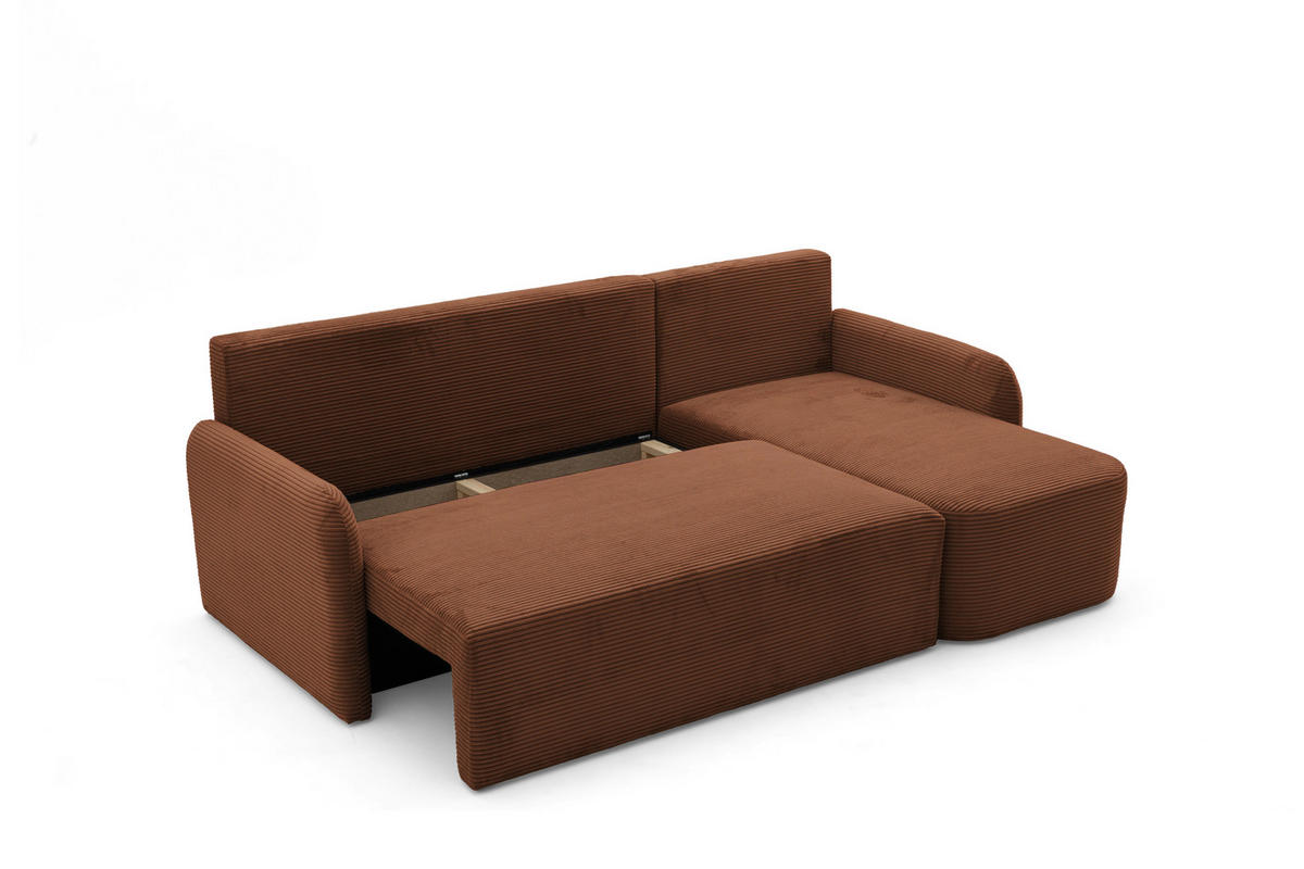 ECKSOFA CASPER L Rechts mit Schlaffunktion 132x198 Cord Braun - Schwarz/Braun, Holz/Kunststoff (145/217cm) - NACANAPA