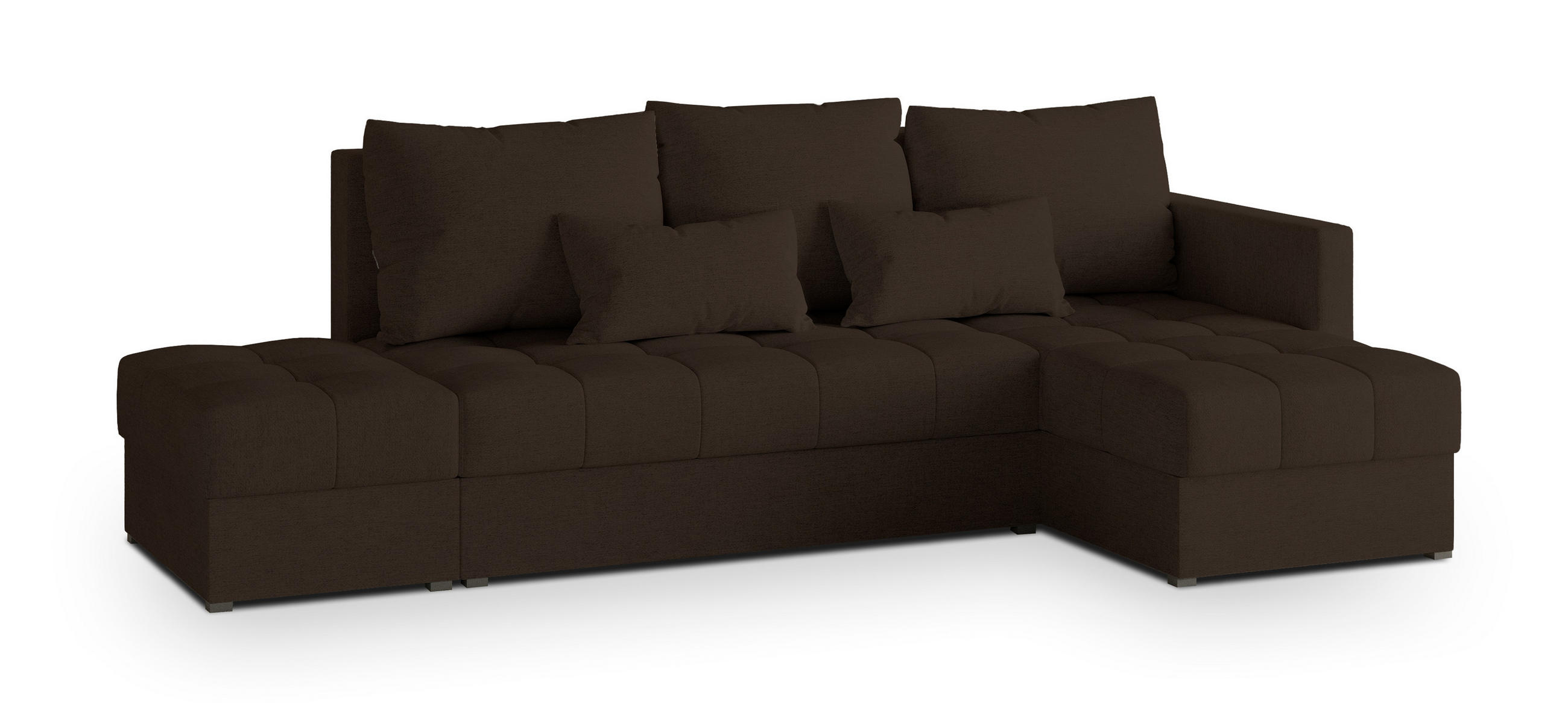 ECKSOFA LUMARI R-S Braun Plüsch-Stoff mit Schlaffunktion - Braun, Holz (262/143cm) - MASSENO