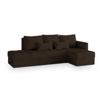 ECKSOFA LUMARI R-S Braun Plüsch-Stoff mit Schlaffunktion - Braun, Holz (262/143cm) - MASSENO