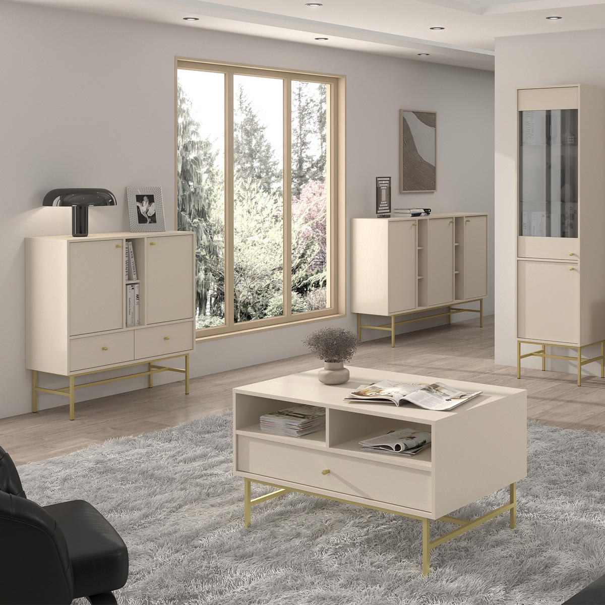 KOMMODE FLOREN, Creme/Gold - Creme, Holzwerkstoff/Metall (100.2/107.5/40.8cm) - KONSIMO®