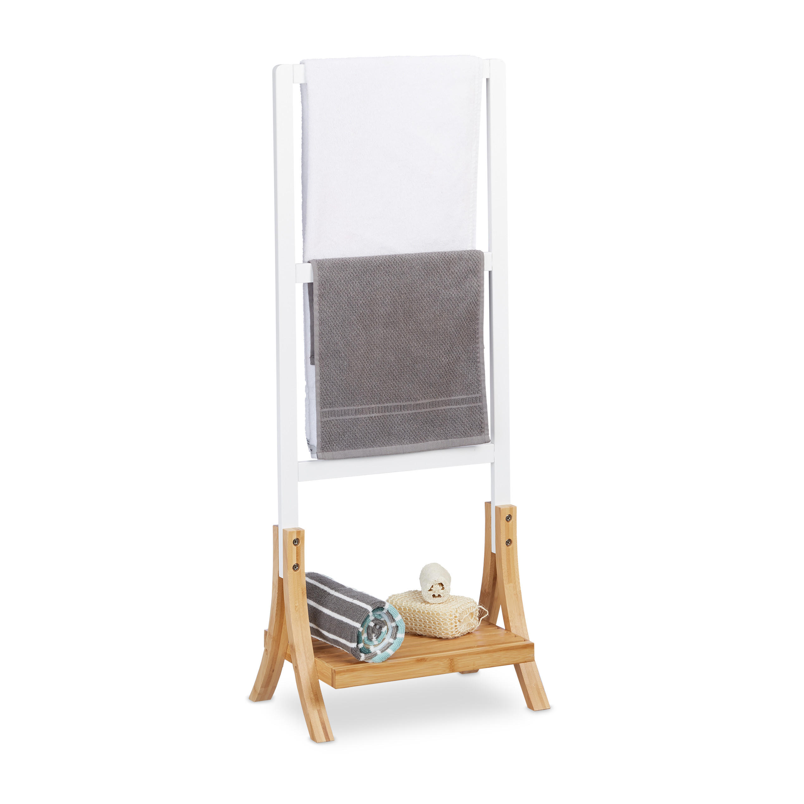 HANDDUKSHÅLLARE Vit natur fristående 3-armad bambu MDF 104/41/28,5 cm Multicolor 104/41/28.5 cm