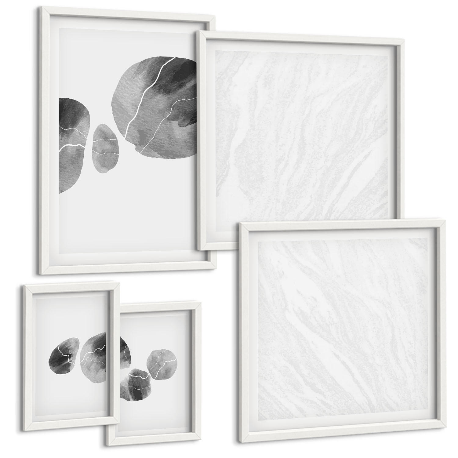 BILDER SET 5er Set - 50x50 cm & 20x30 cm & 40x60 cm Weißer Rahmen - Abstrakte Kunst, Farbspritzer - Weiß, Kunststoff (40/60cm) - TULUP