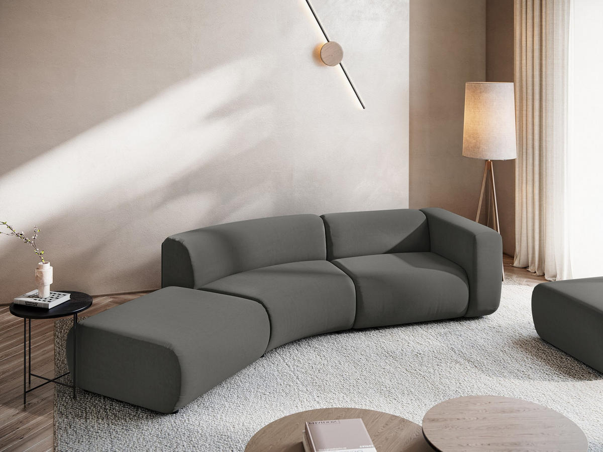 4-SITZER-SOFA Samt Stoff Grau - Dunkelgrau/Schwarz, Kunststoff/Textil (335/70/166cm) - Makamii